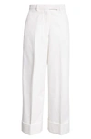 THOM BROWNE HIGH WAIST STRAIGHT LEG COTTON CANVAS CROP PANTS