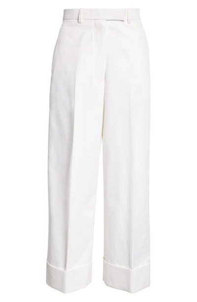 THOM BROWNE HIGH WAIST STRAIGHT LEG COTTON CANVAS CROP PANTS