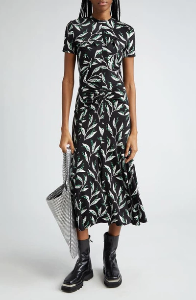 Rabanne Floral Print Ruched Maxi Dress In Black