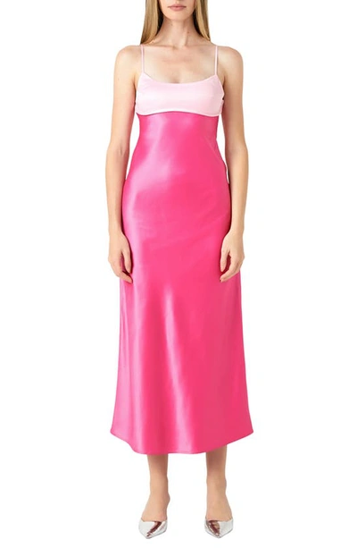 Endless Rose Colorblock Satin Midi Cocktail Dress In Pink Multi