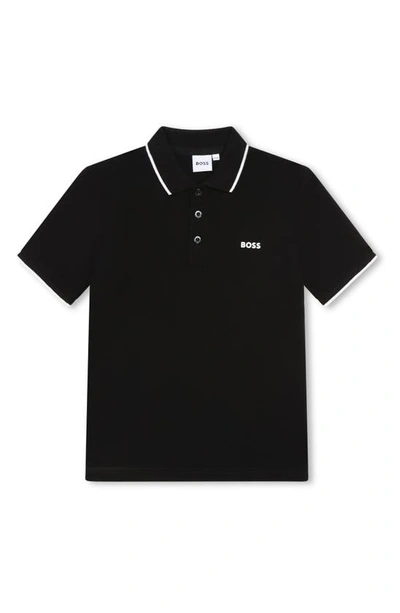Bosswear Boss Kidswear Kids' Tipped Cotton Polo In Black