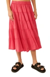 Free People Full Swing Tiered Cotton Blend Midi Skirt In Dragonfruit Sorbet