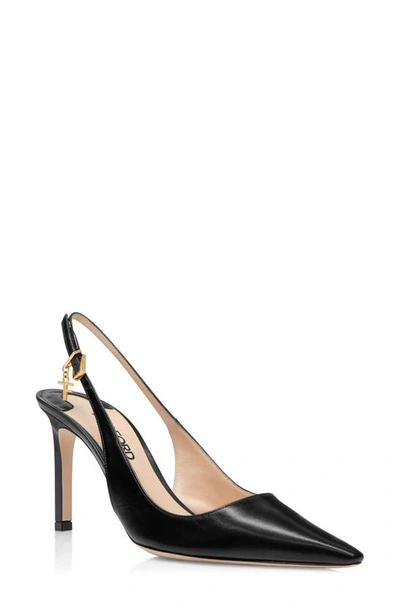Tom Ford Angelina Embellished Leather Slingback Pumps In Black