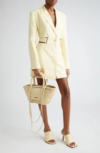 Jacquemus Bari Belted Cutout Single-breasted Mini Blazer Dress In Yellow