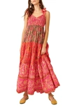 Free People Bluebell Mixed Print Cotton Maxi Dress In Magenta Combo