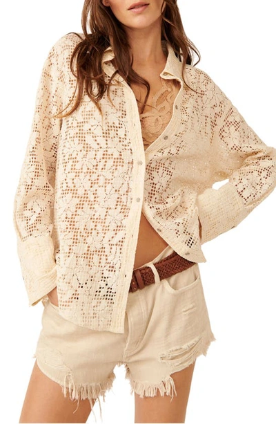 Free People In Your Dreams Lace Button-up Shirt In Tea