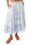 FREE PEOPLE FULL SWING FLORAL BORDER DETAIL COTTON BLEND MIDI SKIRT