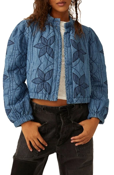 FREE PEOPLE QUINN QUILTED COTTON DENIM JACKET