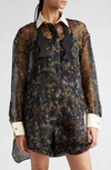 Max Mara Marocco Floral-print Chiffon Collared Tunic Shirt In Black