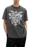 Allsaints Covenant Gothic Printed Crew Neck T-shirt In Washed Black