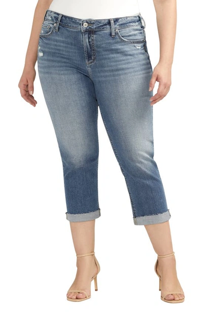 SILVER JEANS CO. SILVER JEANS CO. ELYSE LUXE STRETCH DISTRESSED CAPRI JEANS