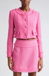 Dolce & Gabbana Rachel Collarless Crop Tweed Jacket In Pink