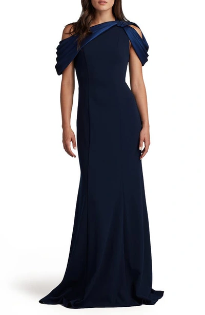 Tadashi Shoji One-shoulder Crepe Gown In Navy