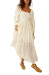 FREE PEOPLE PERFECT STORM SMOCKED EYELET LONG SLEEVE MAXI DRESS