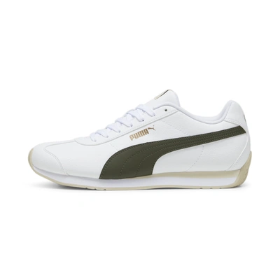 Puma Turin Iii Trainers In White-dark Olive-putty- Gold