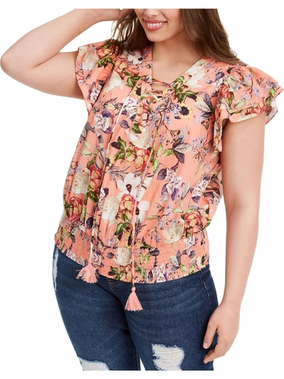 Inc Womens Floral Cotton Top In Pink