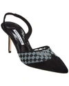 Manolo Blahnik Mingosli 70 Mesh Checkered Slingback Mules In Black