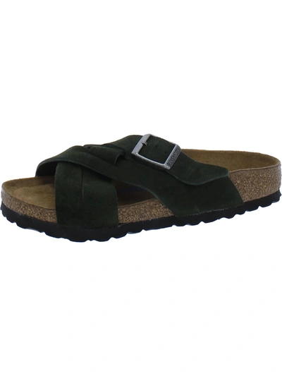 Birkenstock Lugano Womens Suede Criss-cross Slide Sandals In Green