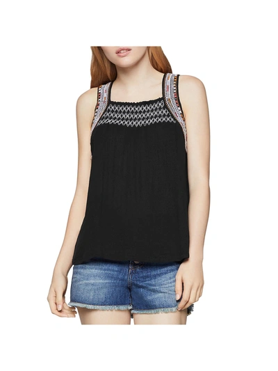 Bcbgeneration Womens Smocked Embroidered Tank Top In Black