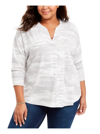 Alfani Plus Womens Sheer Overlay V-neck Tunic Top In White