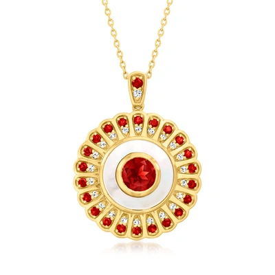 Ross-simons Mother-of-pearl And Garnet Pendant Necklace With . White Topaz In 18kt Gold Over Sterling In Red