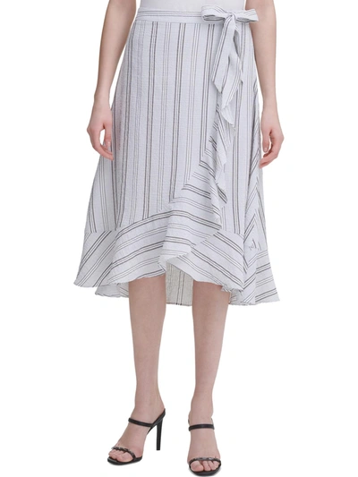 Calvin Klein Womens Ruffled Striped Skirt In White