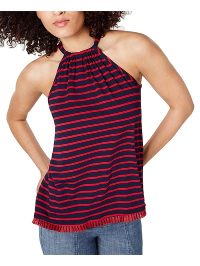 Trina Turk Forbes Womens Striped Fringe Halter Top In Blue