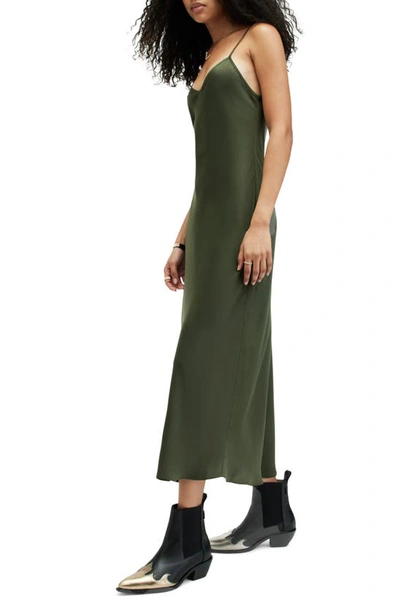 Allsaints Bryony V-neck Midi Slip Dress In Rifle Green