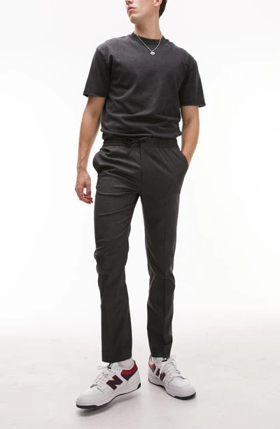 Topman Skinny Smart Pants With Elasticated Waistband In Charcoal-gray