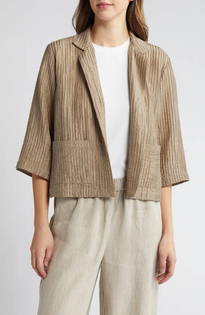 EILEEN FISHER PLEATED STAND COLLAR JACKET