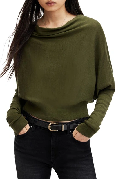 Allsaints Ridley Cropped Wool Jumper In Forest Green
