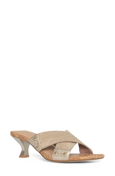 Donald Pliner Cross Strap Kitten Heel Slide Sandal In Platino