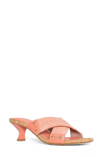 Donald Pliner Cross Strap Kitten Heel Slide Sandal In Coral