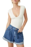 Free People Meg Rib Bodysuit In Ivory