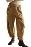 FREE PEOPLE HIGH ROAD PULL-ON LINEN BLEND BARREL PANTS