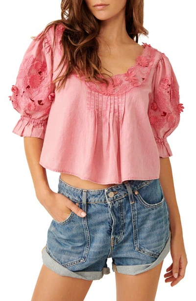 Free People Women's Sophie Embroidered Cotton Top In Hot Pink