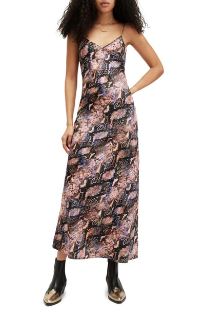 Allsaints Bryony Tahoe Snake Print Midi Slip Dress In Multi