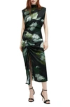 Allsaints Isa Silk Blend Camo Print Midi Dress In Khaki Green