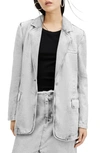 Allsaints Ever Oversized Denim Blazer In Snow Grey