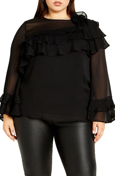 City Chic Rosa Corsage Top In Black