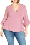 CITY CHIC CHARLIE RUFFLE BELL SLEEVE WRAP TOP