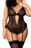 MAPALÉ LACE HEART TEDDY WITH GARTER STRAPS