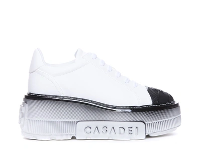 Casadei Low Top Leather Platform Sneakers In White