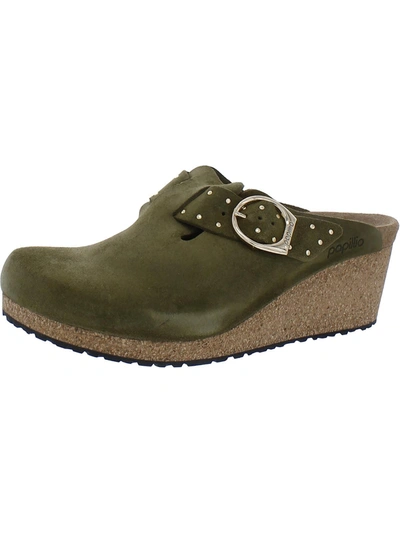 Papillio Fanny Ring-buckle Womens Suede Slip On Clogs In Green