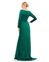 Mac Duggal Long Sleeve Ruched Waist A-line Gown In Emerald
