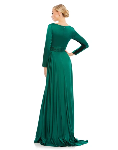 Ieena For Mac Duggal Long Sleeve Ruched Waist A-line Gown In Emerald