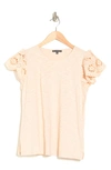 ADRIANNA PAPELL EYELET FLUTTER SLEEVE CREPE TOP
