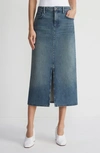 Lafayette 148 L148 Denim Slit Front Midi Skirt In Sun Faded