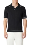 Bugatchi Tipped Rib Cable Stitch Polo Sweater In Black