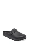 Birkenstock Black Leather Boston Sandals With Cork-latex Footbed In Black